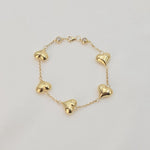 14k Solid Gold Puffy Heart Bracelet - 7.5" Adjustable - Fine Elegant Jewelry - Mother's day, Christmas, Birthday, anniversary gift.