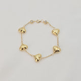 14k Solid Gold Puffy Heart Bracelet - 7.5" Adjustable - Fine Elegant Jewelry - Mother's day, Christmas, Birthday, anniversary gift.