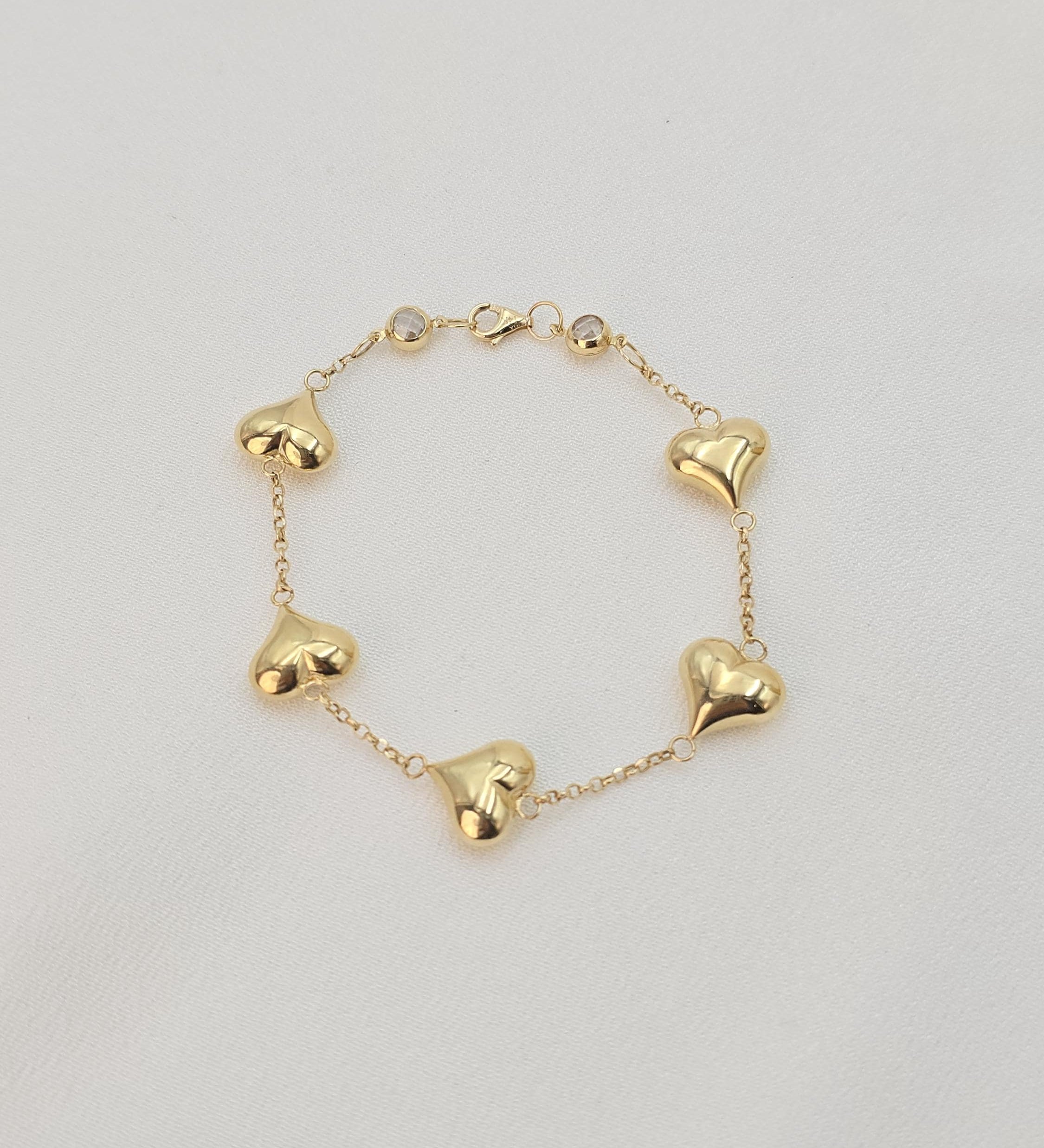 14k Solid Gold Puffy Heart Bracelet - 7.5" Adjustable - Fine Elegant Jewelry - Mother's day, Christmas, Birthday, anniversary gift.