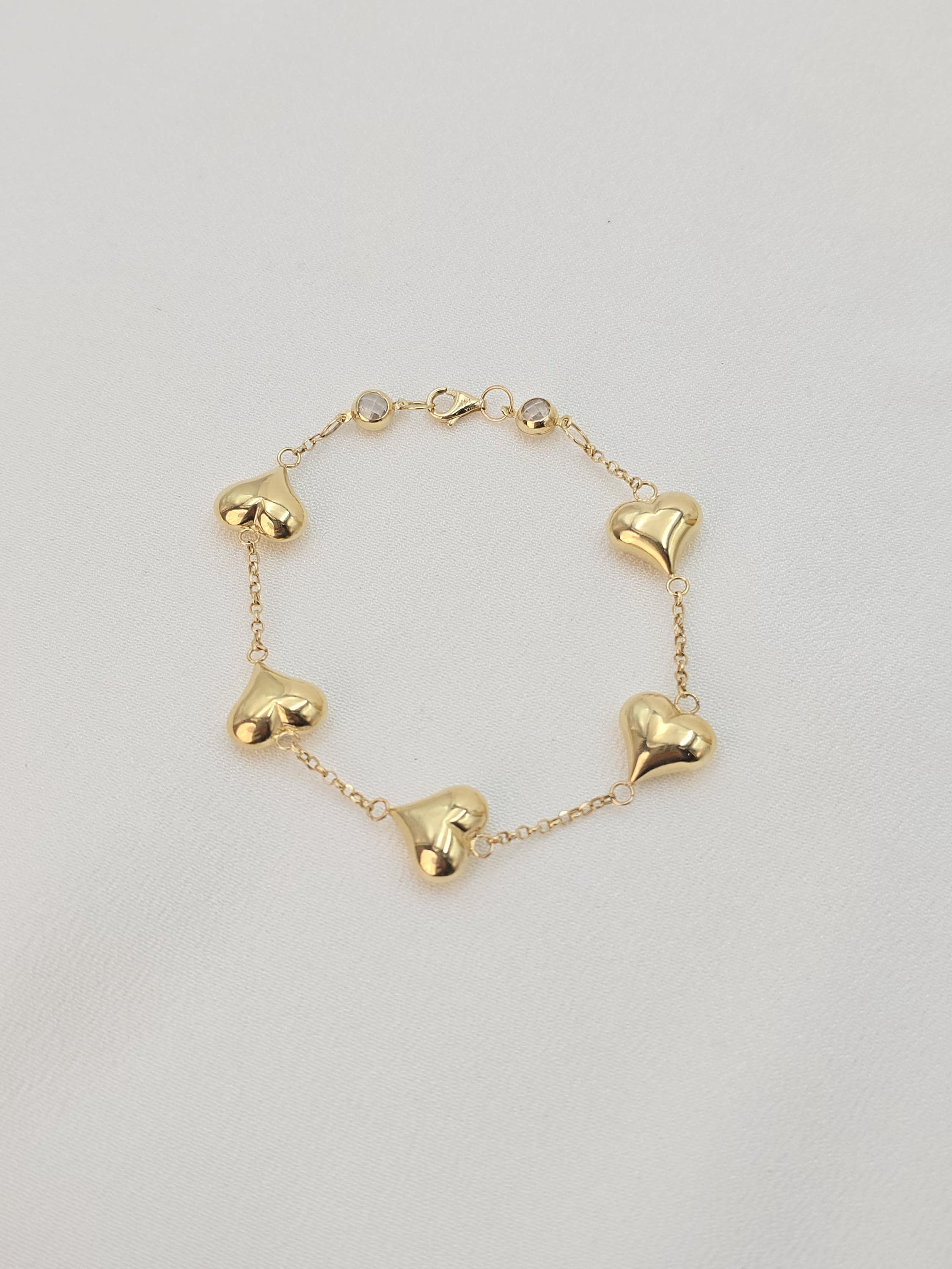 14k Solid Gold Puffy Heart Bracelet - 7.5" Adjustable - Fine Elegant Jewelry - Mother's day, Christmas, Birthday, anniversary gift.