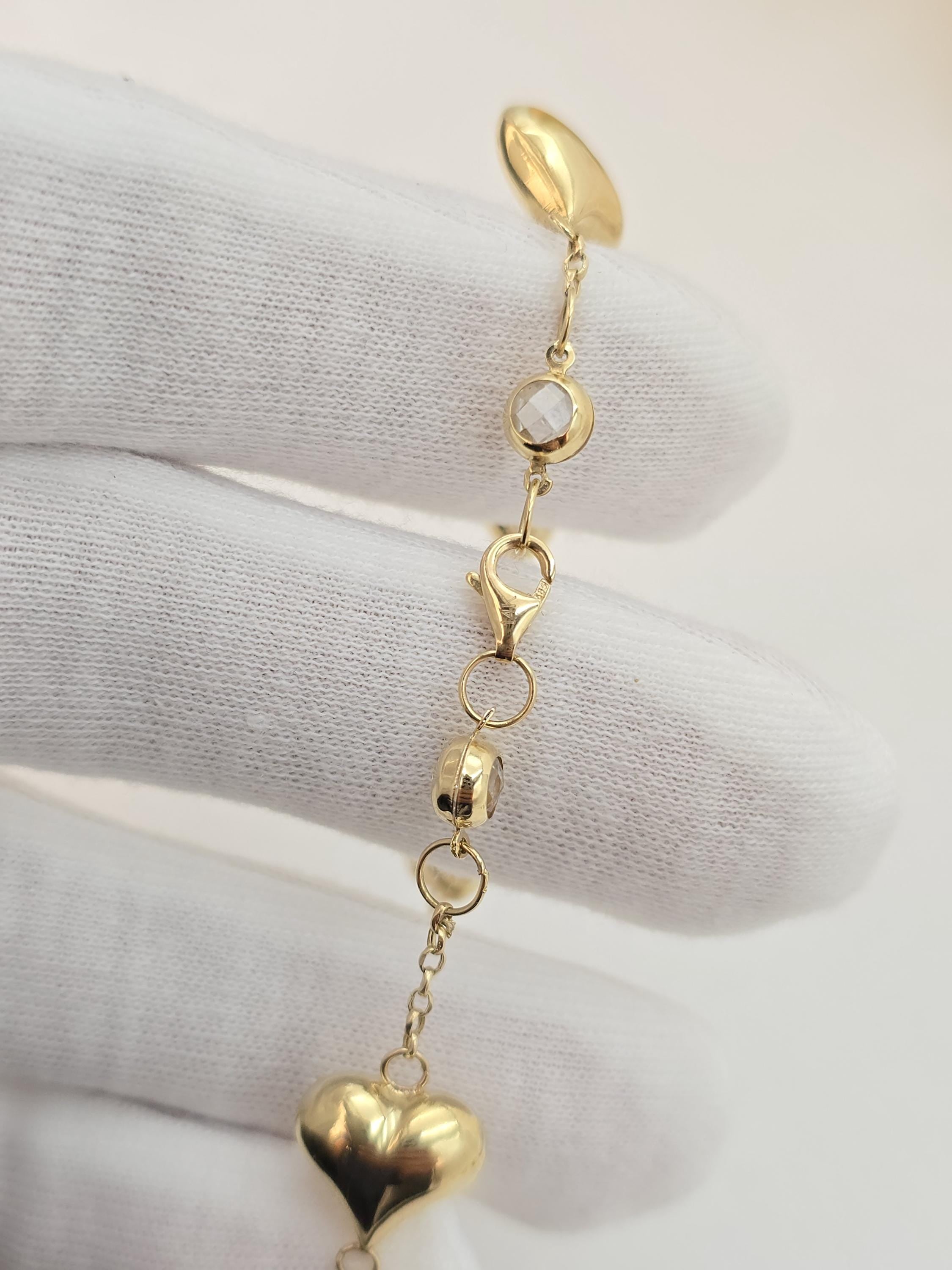 14k Solid Gold Puffy Heart Bracelet - 7.5" Adjustable - Fine Elegant Jewelry - Mother's day, Christmas, Birthday, anniversary gift.