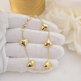 14k Solid Gold Puffy Heart Bracelet - 7.5" Adjustable - Fine Elegant Jewelry - Mother's day, Christmas, Birthday, anniversary gift.