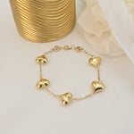 14k Solid Gold Puffy Heart Bracelet - 7.5" Adjustable - Fine Elegant Jewelry - Mother's day, Christmas, Birthday, anniversary gift.
