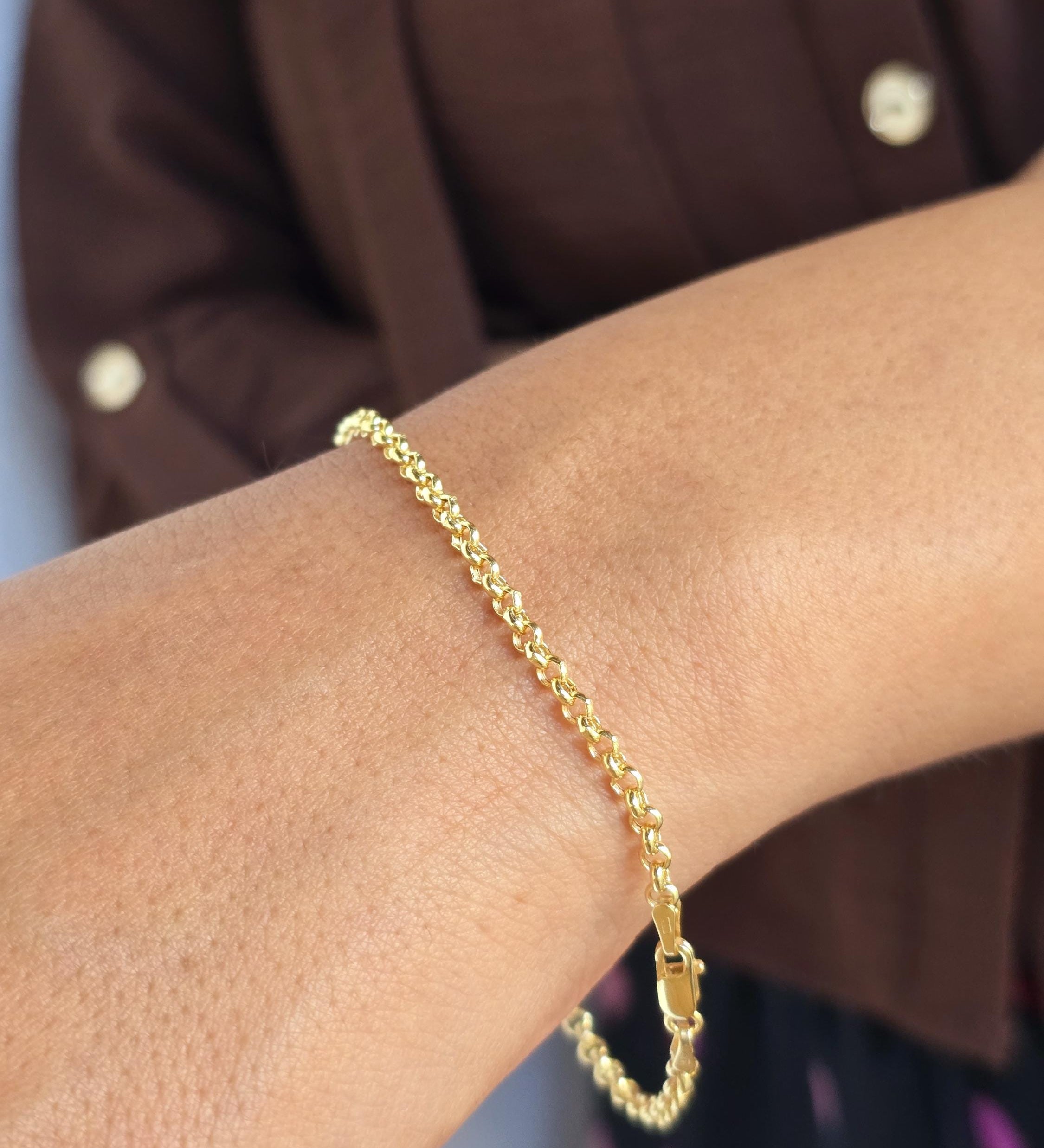 14k Yellow Gold Rolo Bracelet - Made in Italy - 7.5 Inches - 3MM - For Her