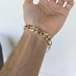 Thick Solid 14k Gold 9.8MM Thick Figaro Bracelet - Perfect Gift For Him - Real Gold