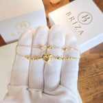 14k Gold Puffy Heart & Beads Bracelet - 7.5 Inches
