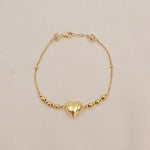 14k Gold Puffy Heart & Beads Bracelet - 7.5 Inches