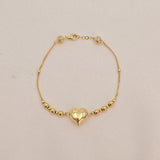 14k Gold Puffy Heart & Beads Bracelet - 7.5 Inches