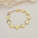 Chunky 14K Solid Gold Heart Link Bracelet - Adjustable