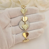 Chunky 14K Solid Gold Heart Link Bracelet - Adjustable