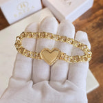 Thick 14k Gold Chino Link Heart Lock Bracelet - 7.9mm - 7.5 Inches
