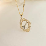 14k Solid Gold ‘Mom’ Pendant Necklace – Elegant Oval Filigree Design - Perfect mother's day, Christmas, Birthday Gift