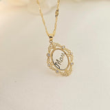 14k Solid Gold ‘Mom’ Pendant Necklace – Elegant Oval Filigree Design - Perfect mother's day, Christmas, Birthday Gift