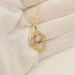 14k Solid Gold ‘Mom’ Pendant Necklace – Elegant Oval Filigree Design - Perfect mother's day, Christmas, Birthday Gift
