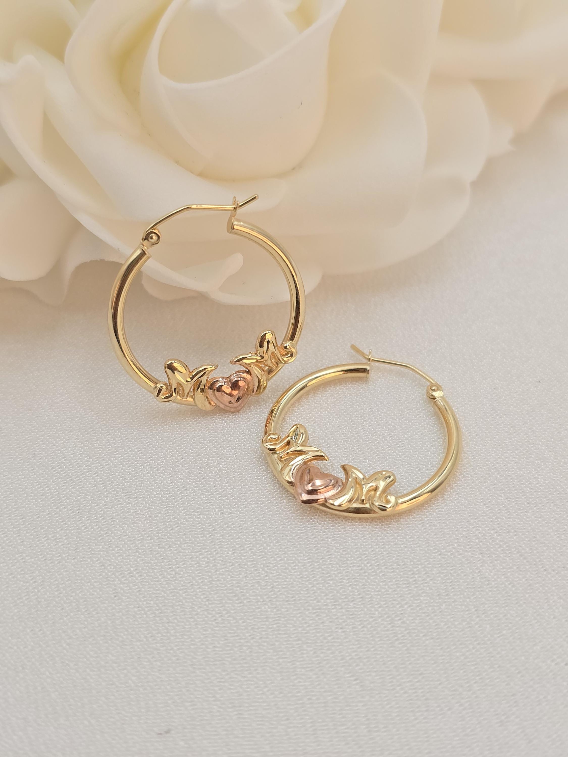 14k Mom Hoop Earrings - Rose & Yellow Gold