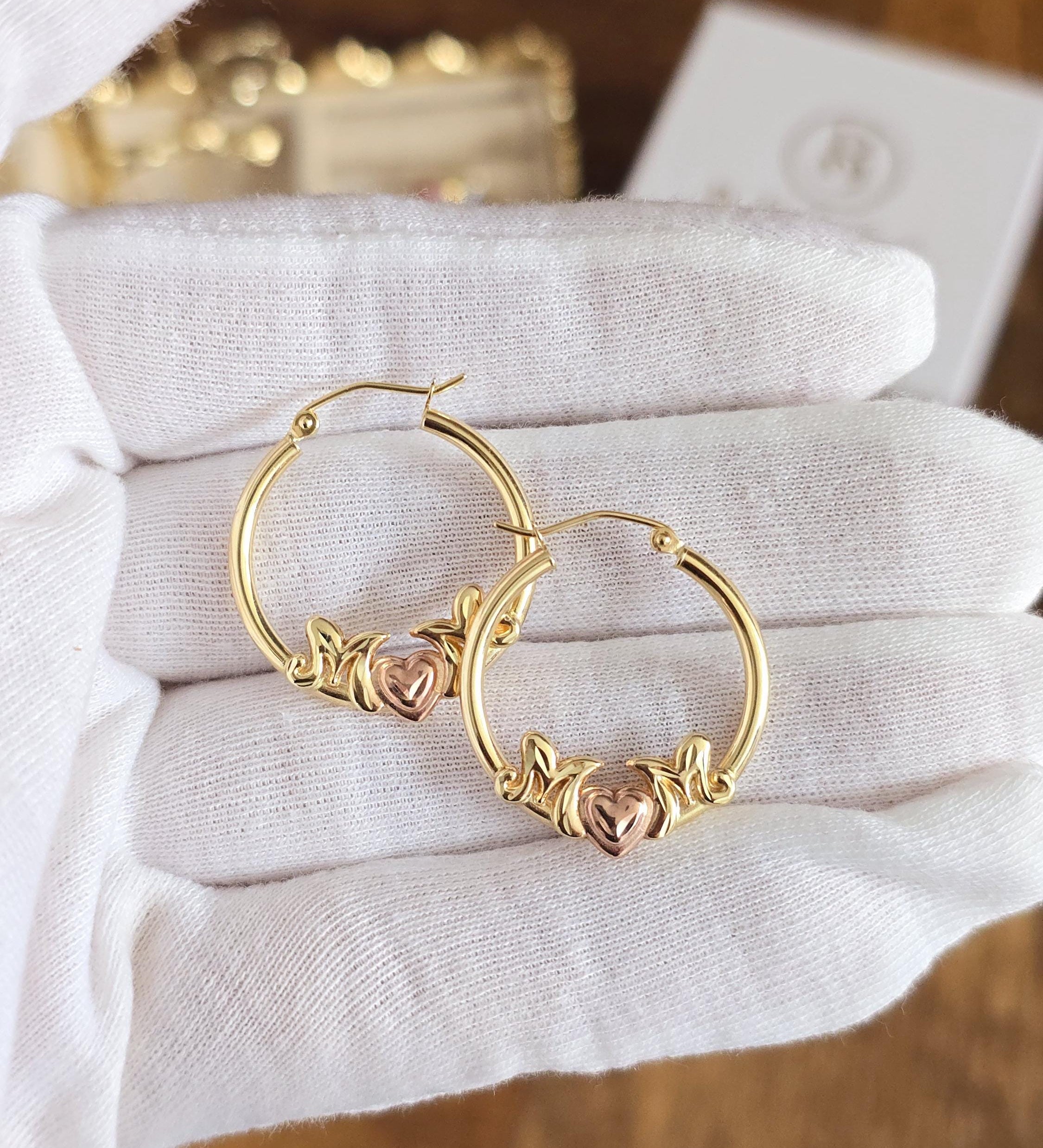 14k Mom Hoop Earrings - Rose & Yellow Gold