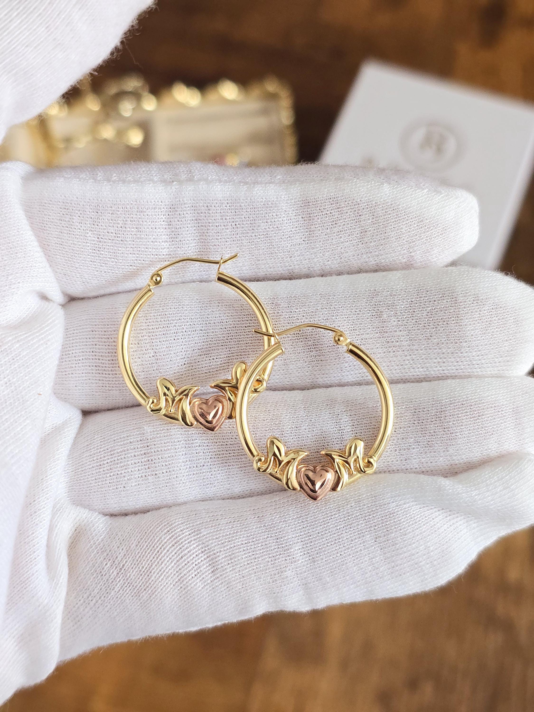 14k Mom Hoop Earrings - Rose & Yellow Gold