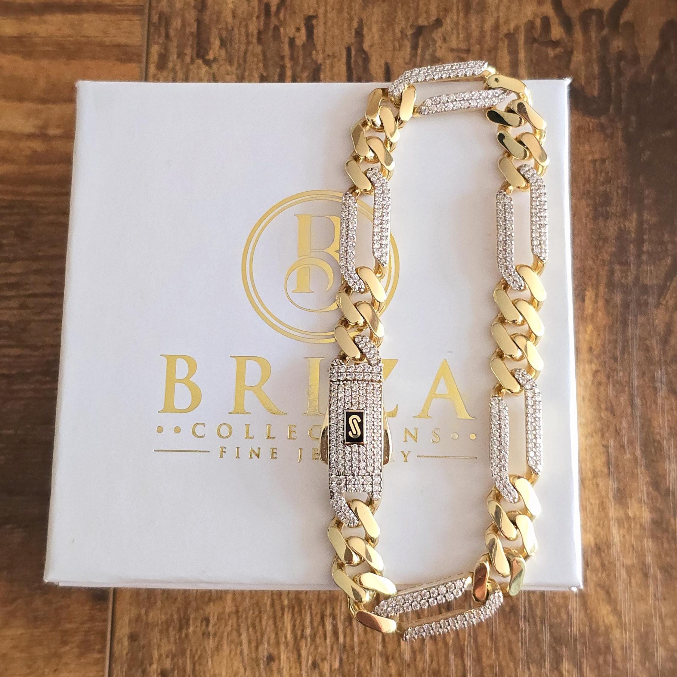 14k Gold Monaco Figaron Iced Out Link Bracelet - CZ