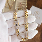 14k Gold Monaco Figaron Iced Out Link Bracelet - CZ