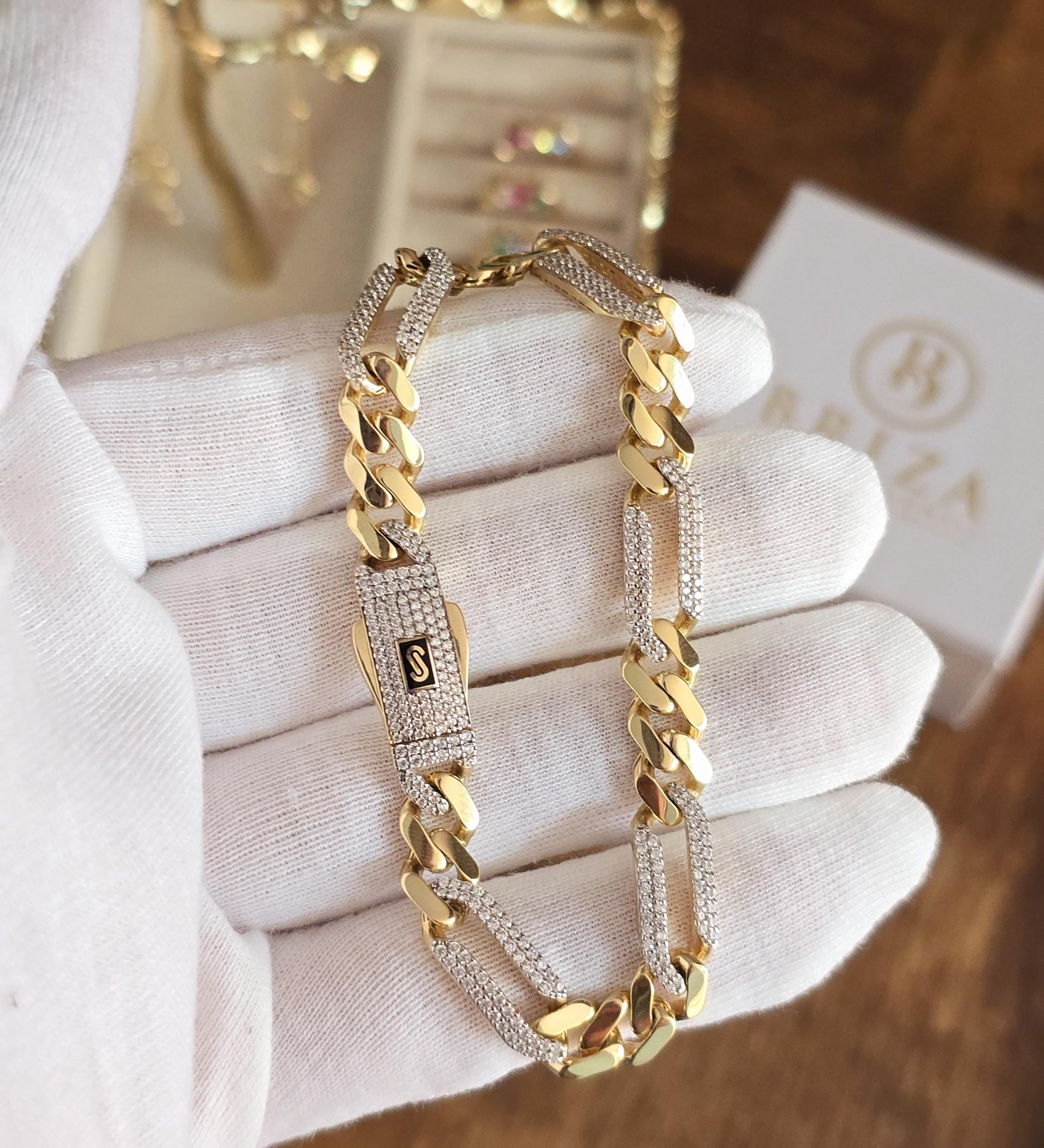 14k Monaco Figaro Pave Bracelet