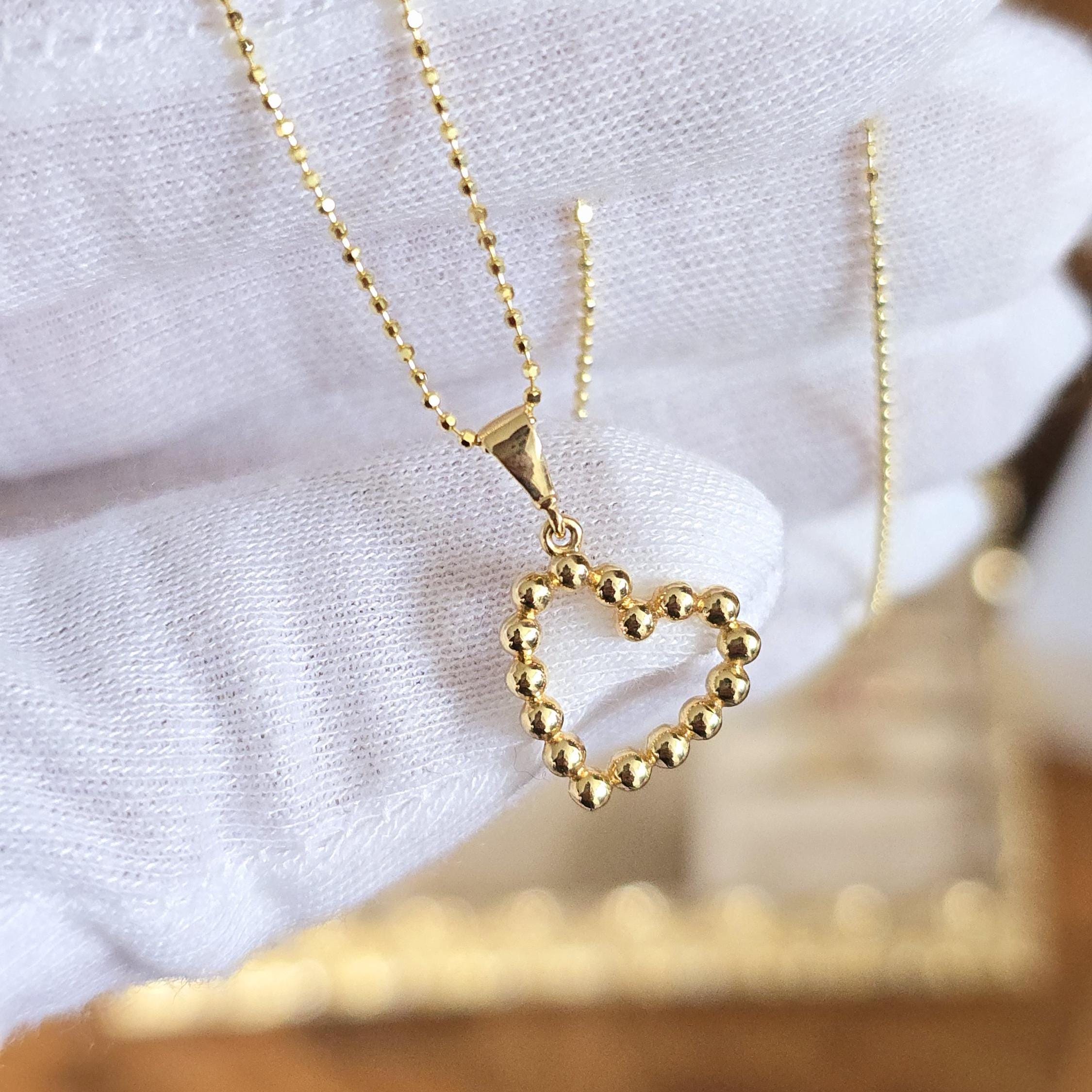 14k Beaded Heart Necklace