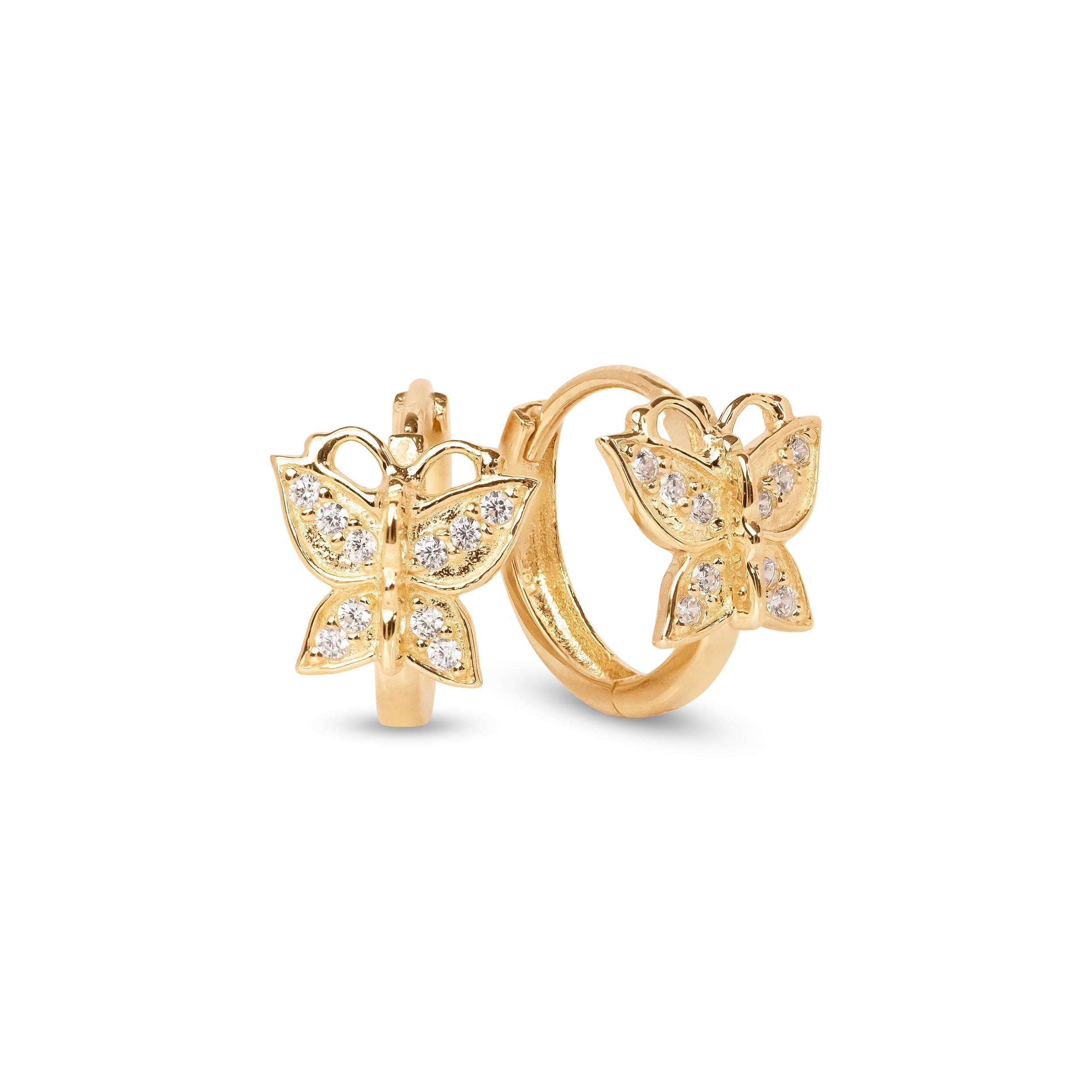 14k Butterfly Huggies Earrings - 11mm