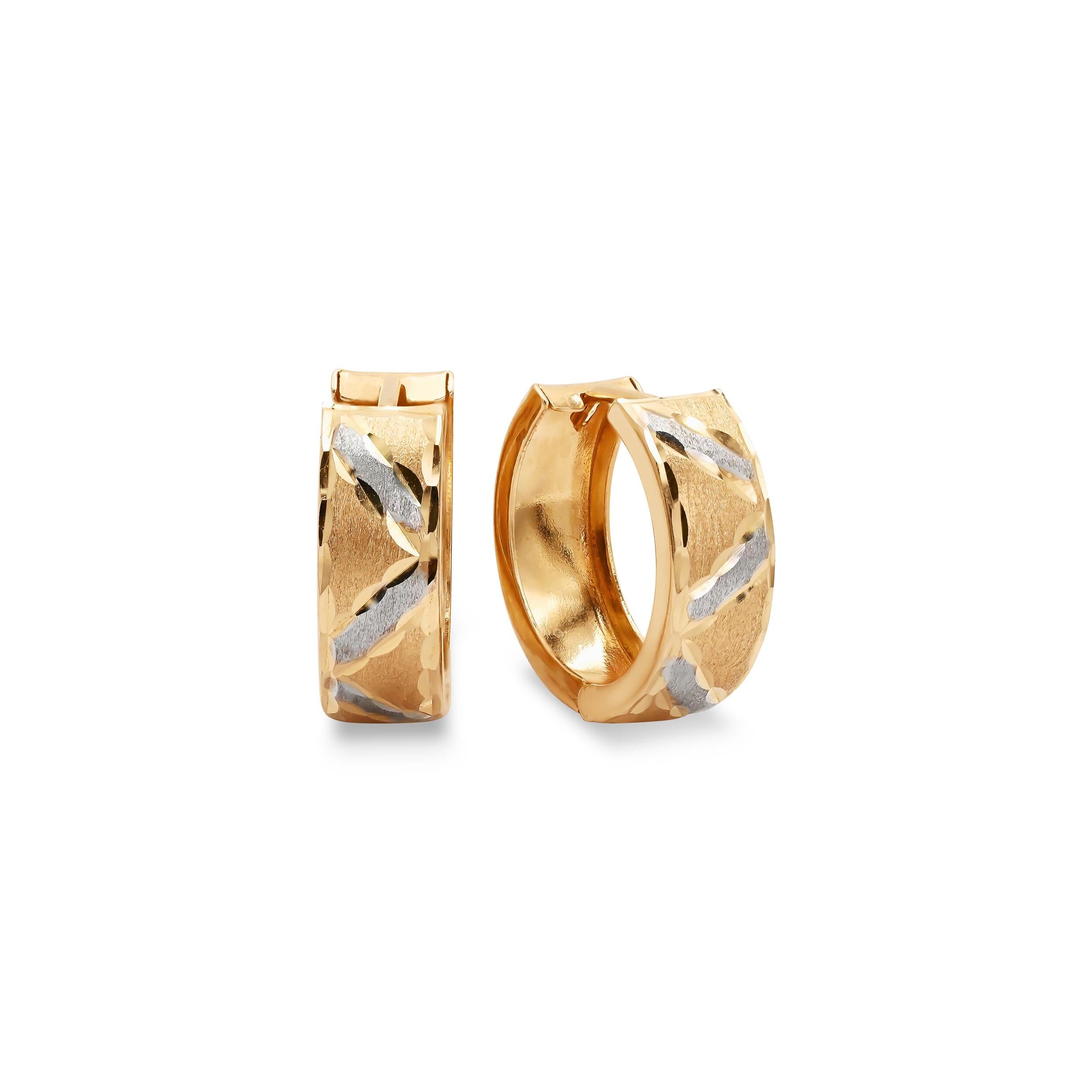 14k Diamond Cut Edges Huggies Earrings - 19MM & 5MM