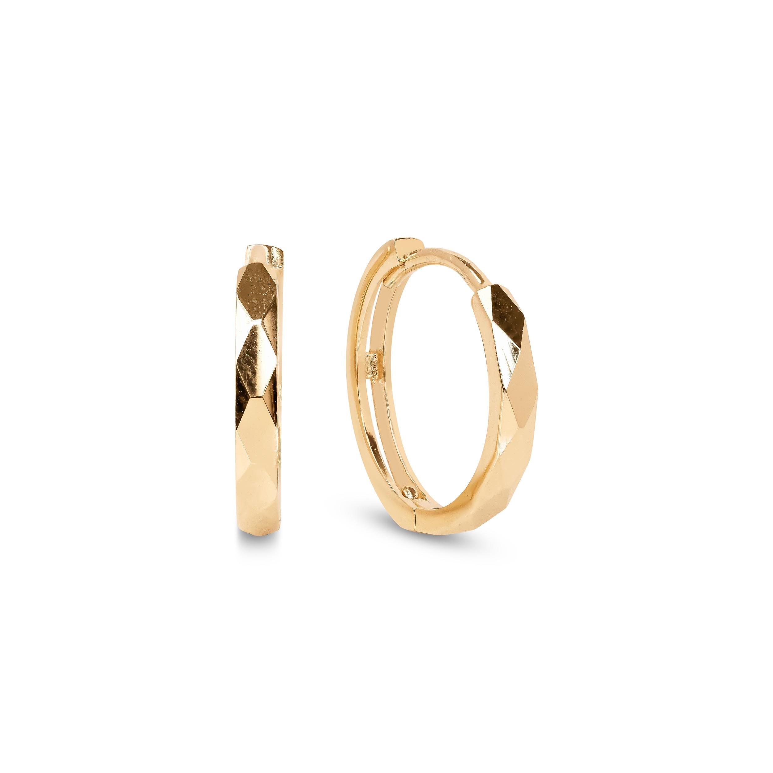 Solid 14k Gold Mirror Huggies Earrings - 14mm & 2mm thick