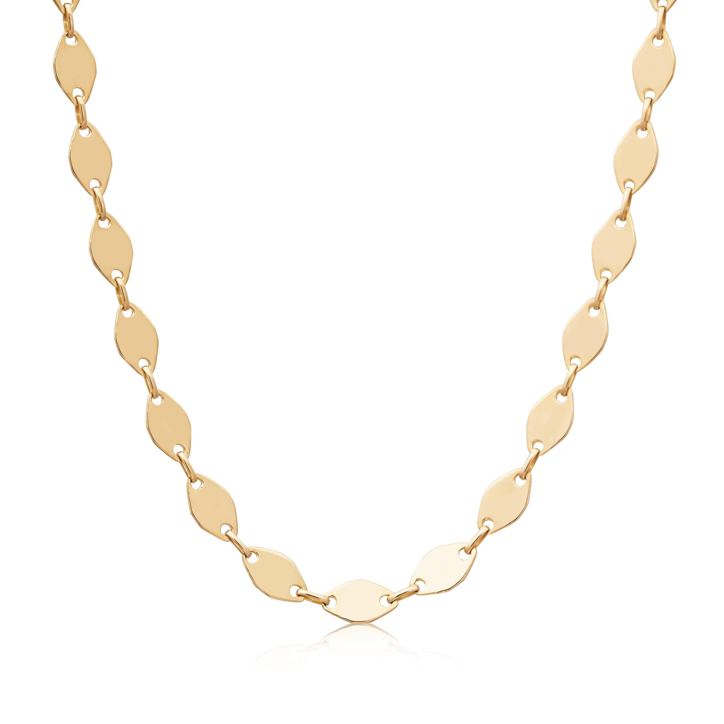 Solid 14k Gold Fancy Oval Mirror Link Necklace - Modern & Shiny - 16, 18, 20 Inches - Elegant Necklace For Her