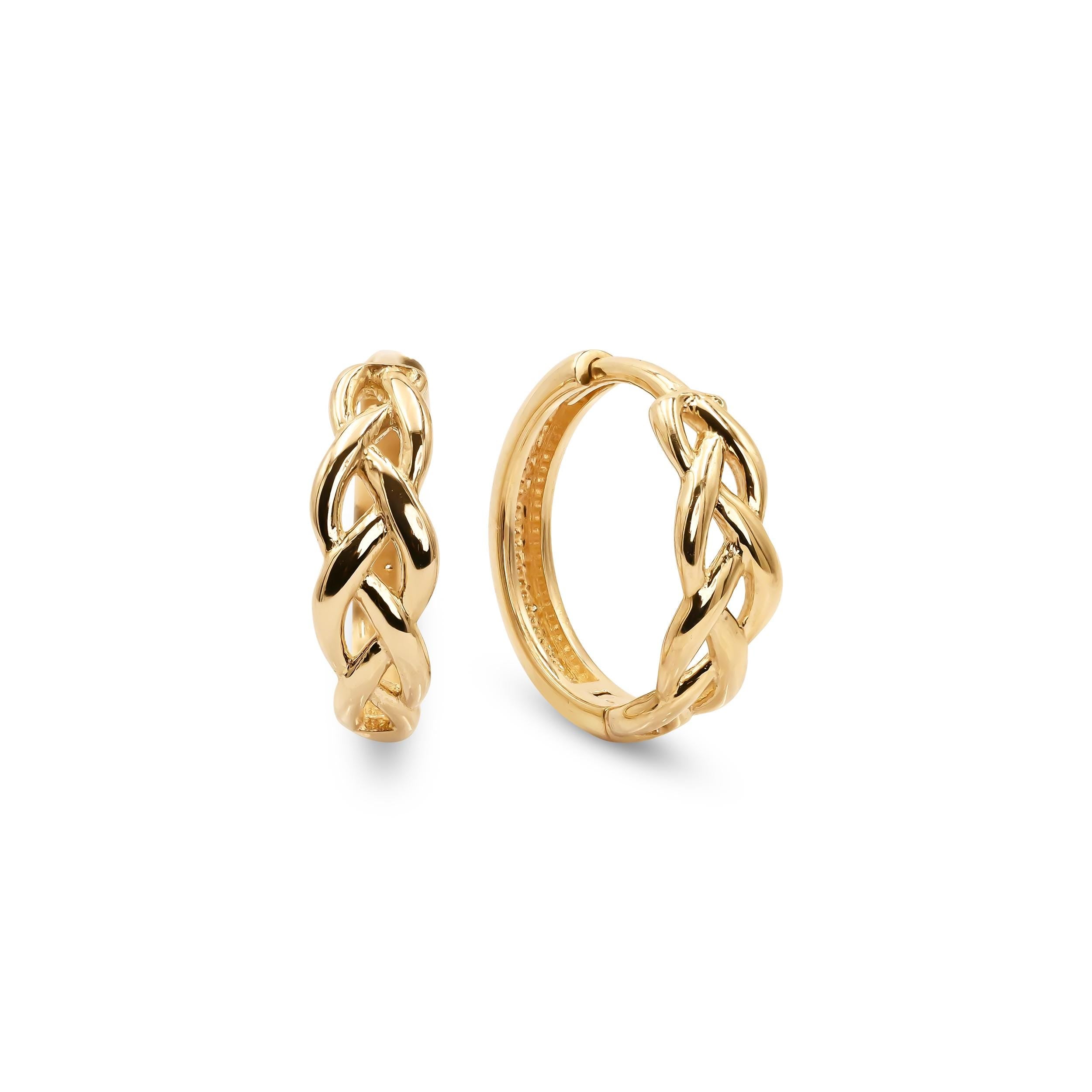 14k Braided Huggies Earrings - 15mm