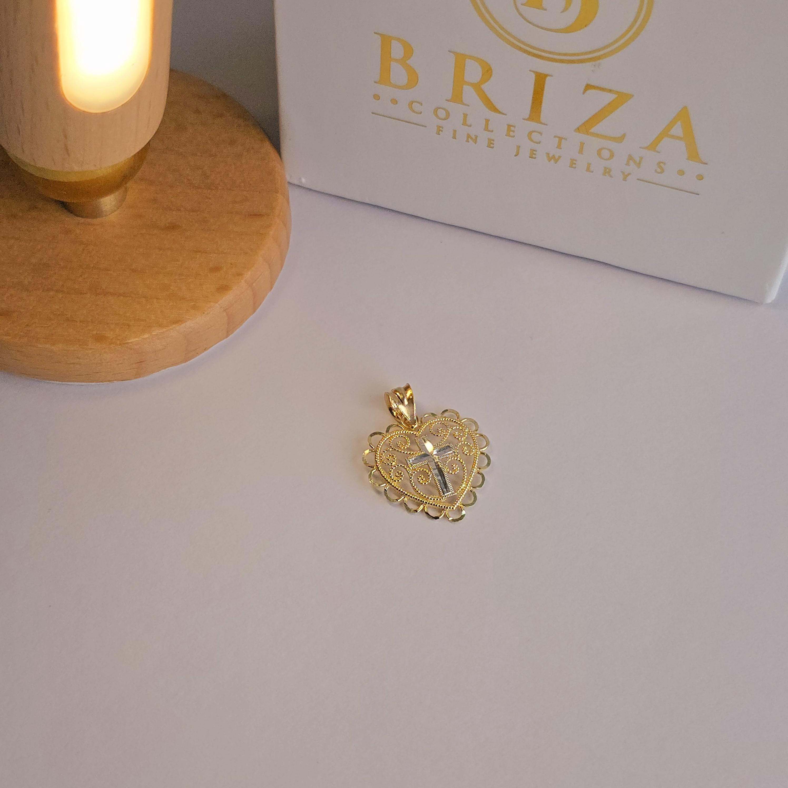 14K Filigree Heart Cross Pendant