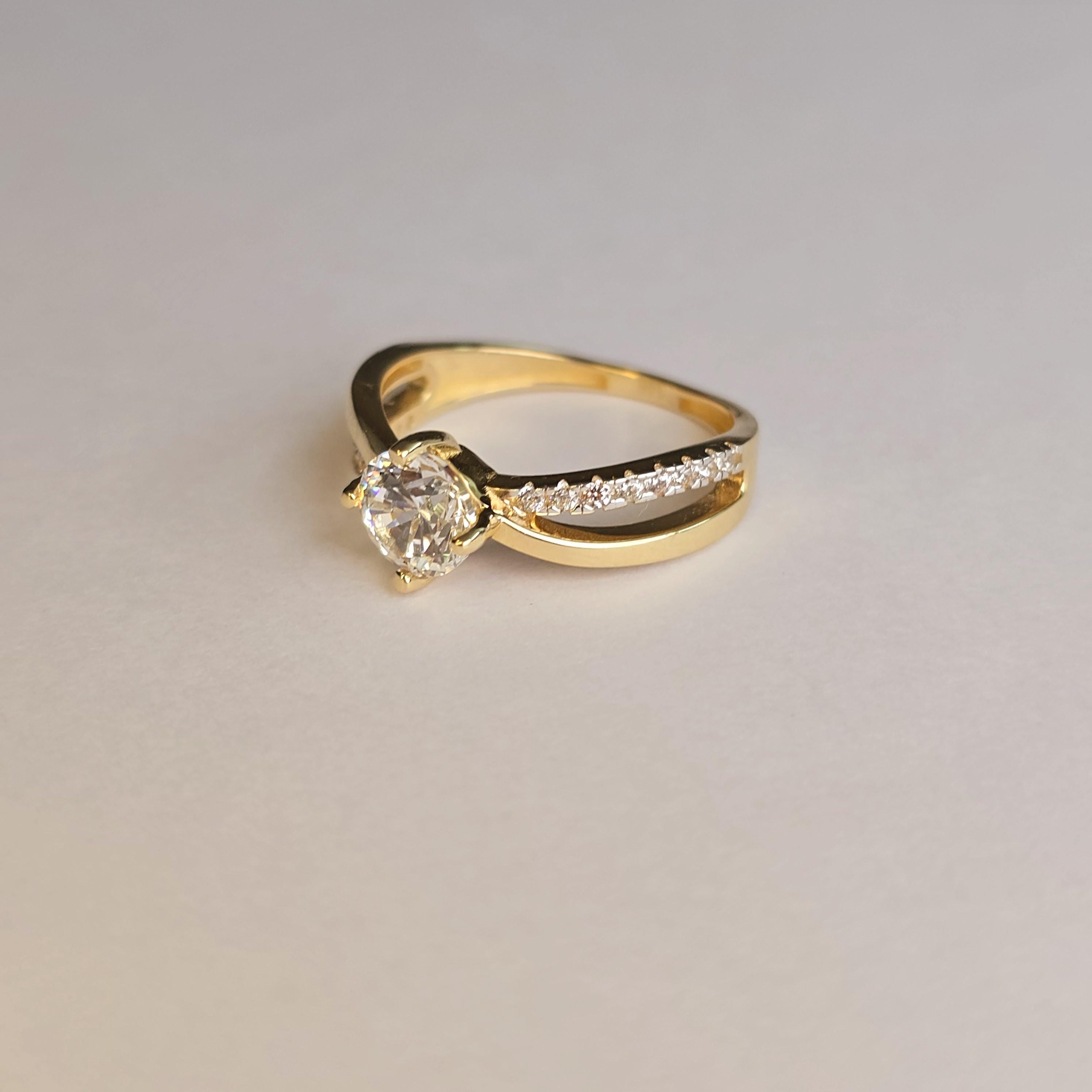 14K Gold Bypass CZ Engagement Ring – 6.2mm - Elegant & Classy - Fine Jewelry For Her