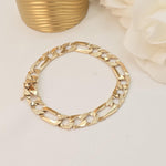 Thick Solid 14k Gold 9.8MM Thick Figaro Bracelet - Perfect Gift For Him - Real Gold