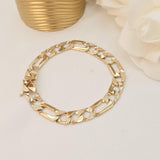 Thick Solid 14k Gold 9.8MM Thick Figaro Bracelet - Perfect Gift For Him - Real Gold