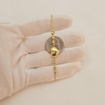 14k Gold Puffy Heart & Beads Bracelet - 7.5 Inches