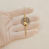 14k Gold Puffy Heart & Beads Bracelet - 7.5 Inches