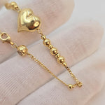 14k Gold Puffy Heart & Beads Bracelet - 7.5 Inches