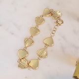 Chunky 14K Solid Gold Heart Link Bracelet - Adjustable