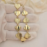 Chunky 14K Solid Gold Heart Link Bracelet - Adjustable