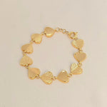 Chunky 14K Solid Gold Heart Link Bracelet - Adjustable