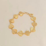 Chunky 14K Solid Gold Heart Link Bracelet - Adjustable