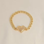 Thick 14k Gold Chino Link Heart Lock Bracelet - 7.9mm - 7.5 Inches