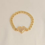 Thick 14k Gold Chino Link Heart Lock Bracelet - 7.9mm - 7.5 Inches