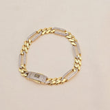 14k Gold Monaco Figaron Iced Out Link Bracelet - CZ