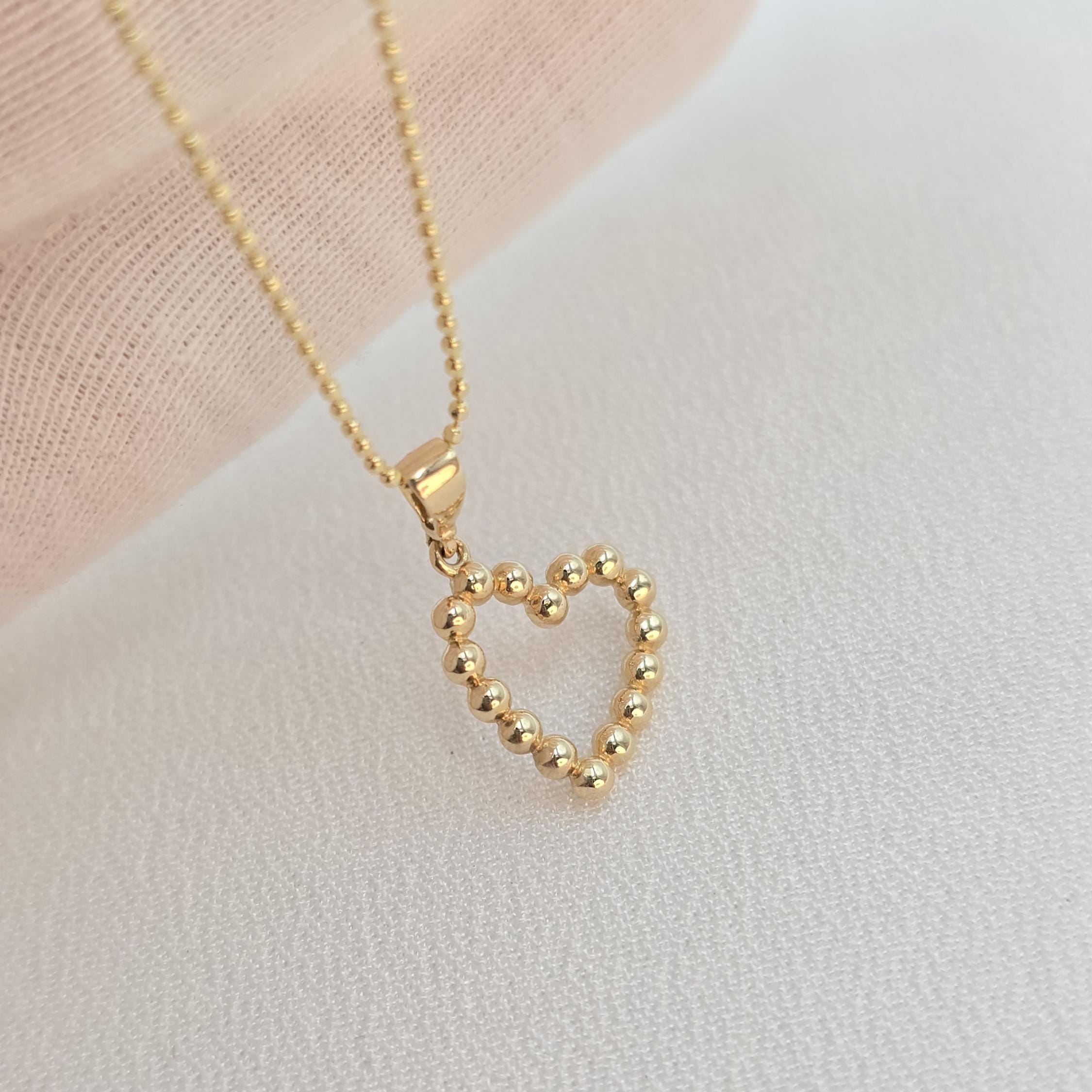 14k Beaded Heart Necklace