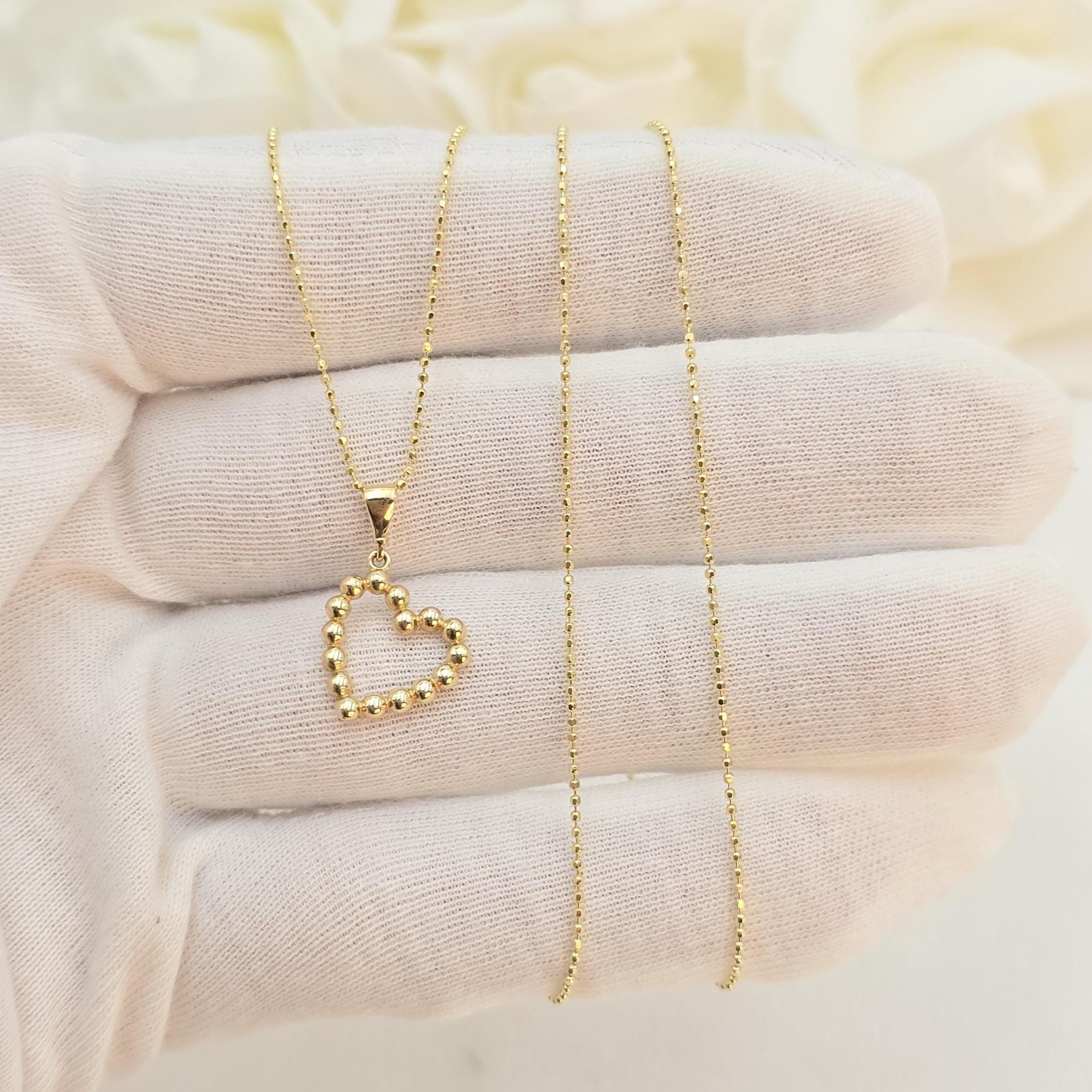 14k Beaded Heart Necklace