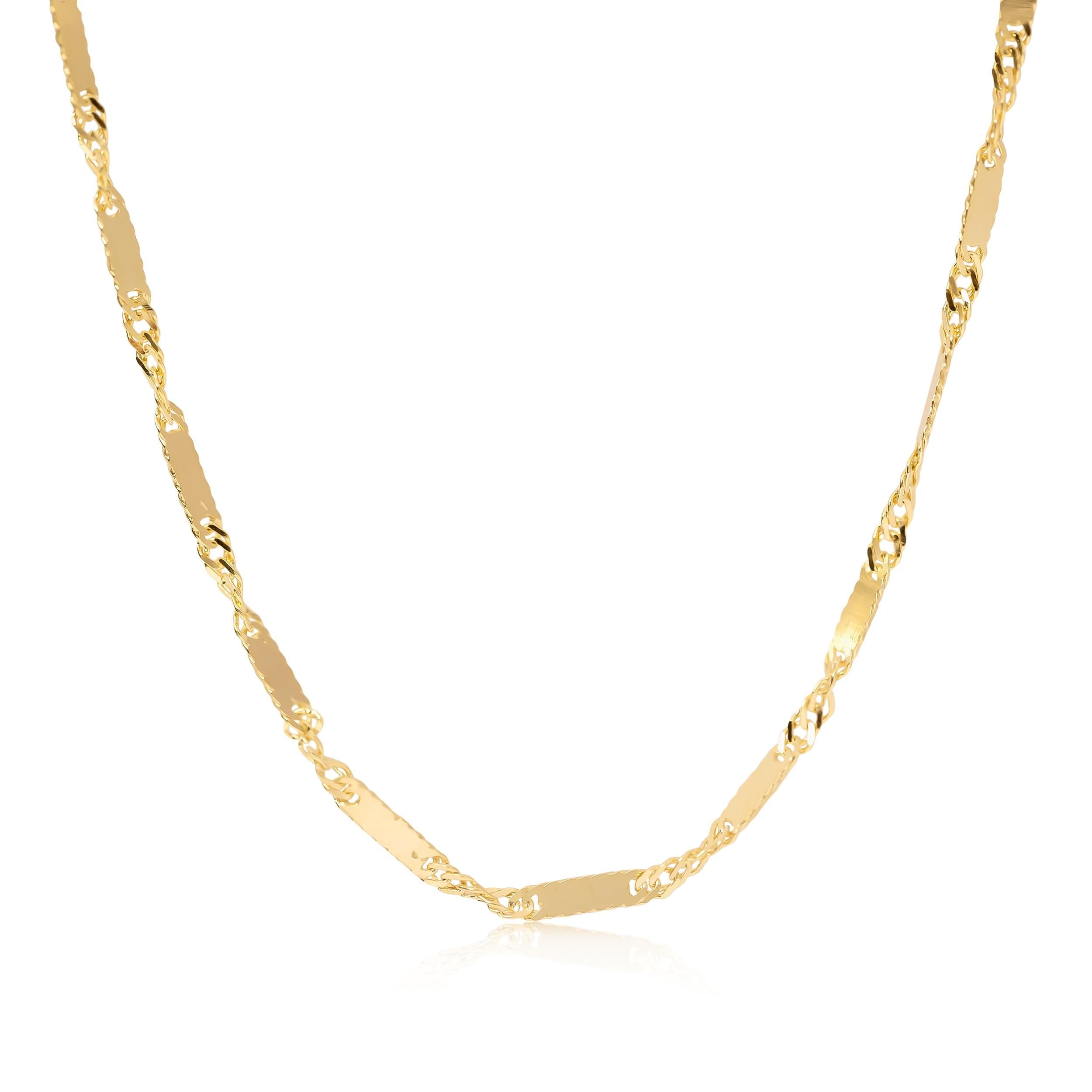 Solid 14k Gold Singapore Bar Chains - For Girls and Women - Dainty Chain - Very Sparkling - Real 14k Gold Necklaces - 14" to 24" Inches