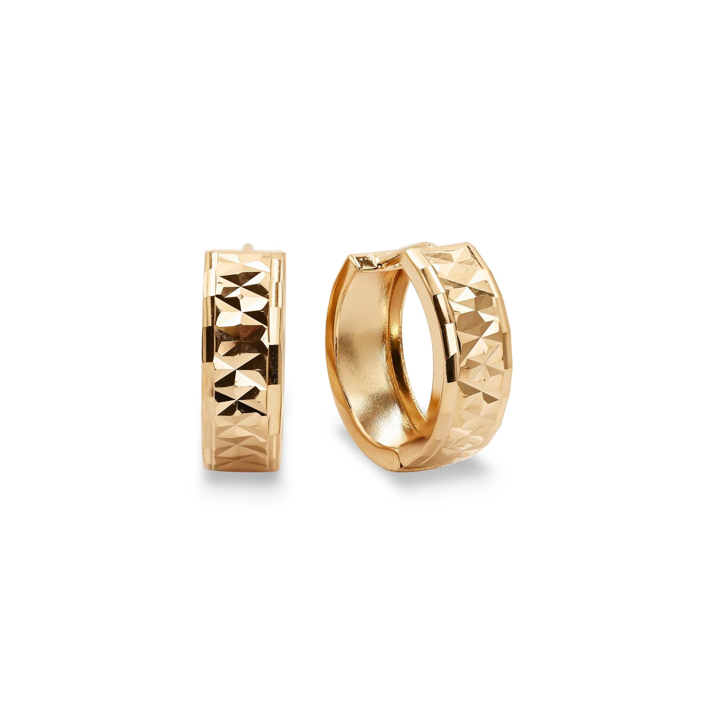14k X Diamond Cut Huggies Earrings - 15mm - 5mm