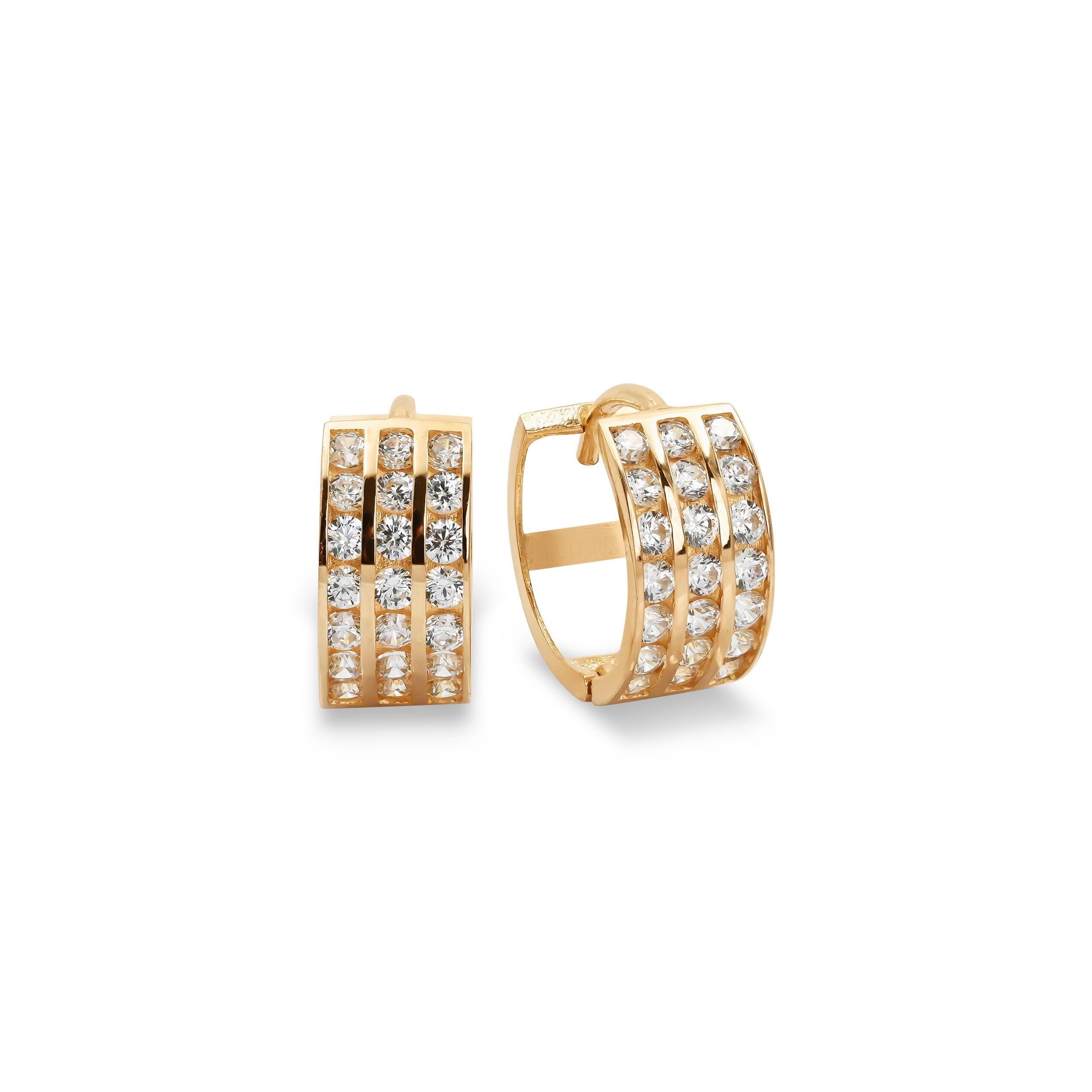 14k 3 Lanes Huggies Earrings - Channel Setting