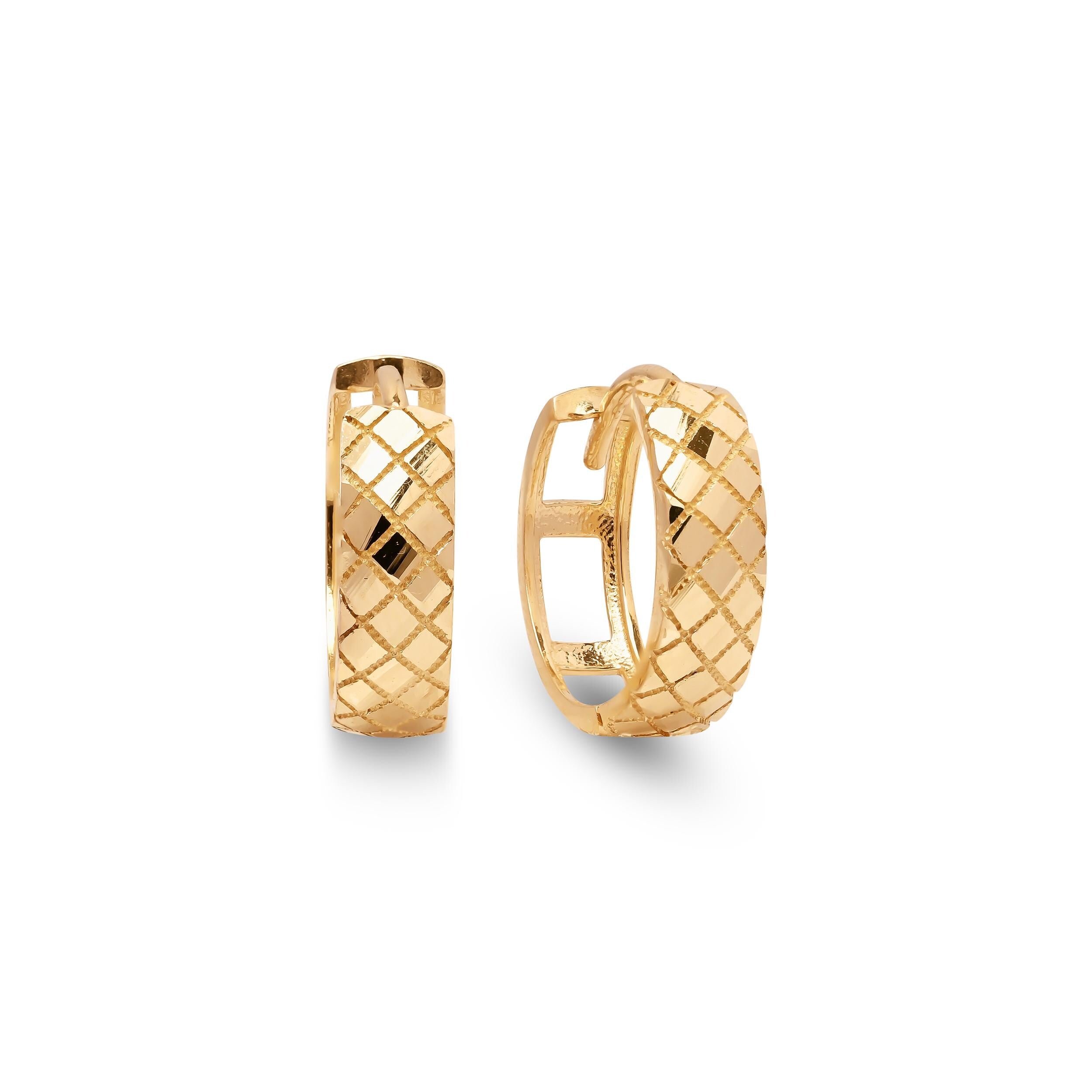 14k Small Shiny Huggies Earrings - 13mm & 4mm Thick